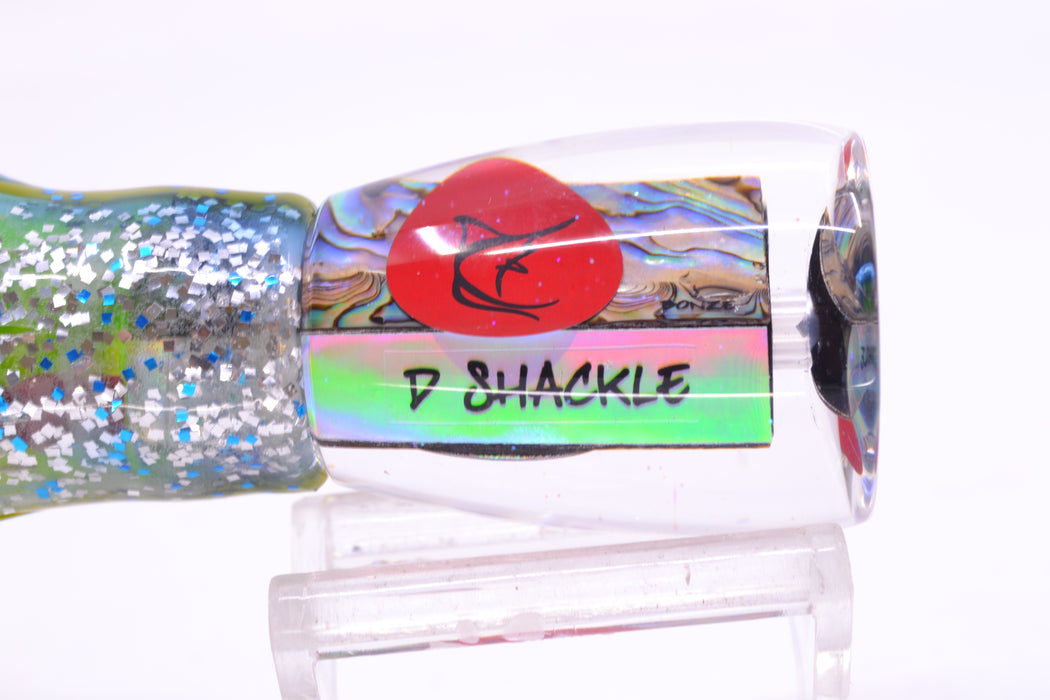 Bonze Lures Paua Shell Red Eyes D Shackle 9" 3.5oz Skirted Blue-Yellow-Silver