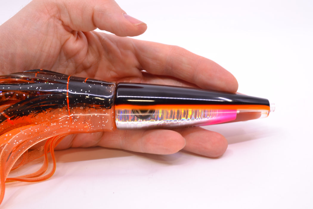 Moyes Lures Silver Aurora Black-Orange Back Taxi Eyes Ono Rocket 9" 8oz Skirted GZE