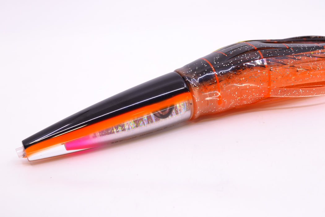 Moyes Lures Silver Aurora Black-Orange Back Taxi Eyes Ono Rocket 9" 8oz Skirted GZE