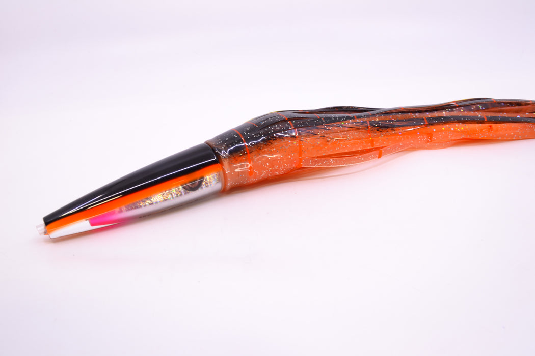 Moyes Lures Silver Aurora Black-Orange Back Taxi Eyes Ono Rocket 9" 8oz Skirted GZE