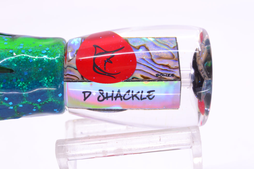 Bonze Lures Paua Shell Red Eyes D Shackle 9" 3.5oz Skirted Black Dots-Blue Dots