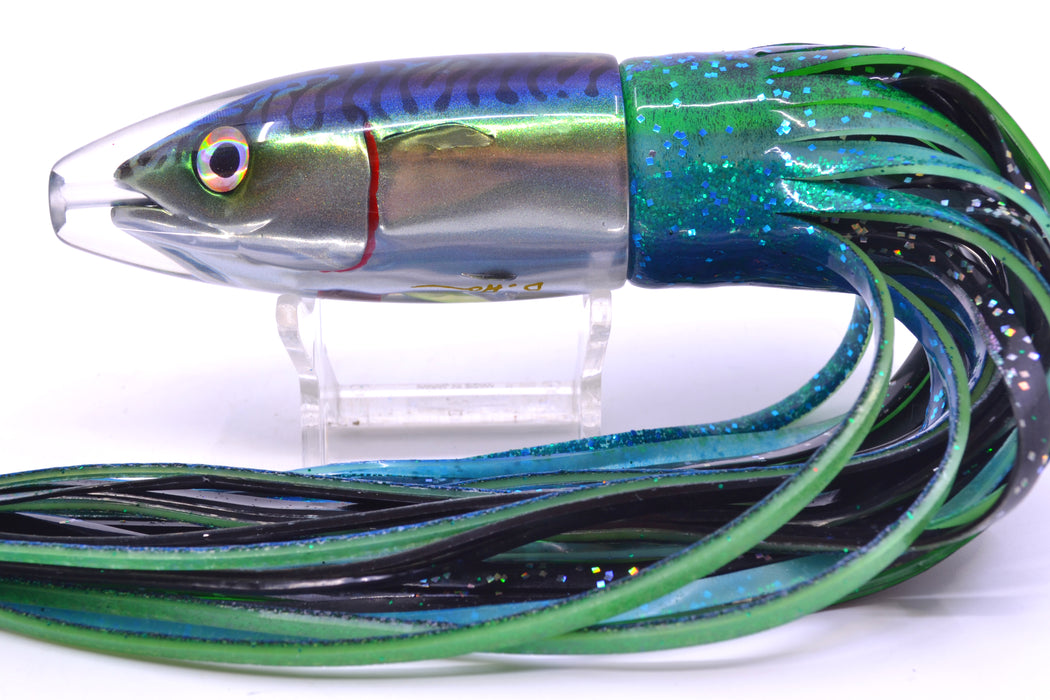 JB Signature Lures Green-Blue Mackerel Medium Barrel Bomb 9" 5.5oz Skirted GZE