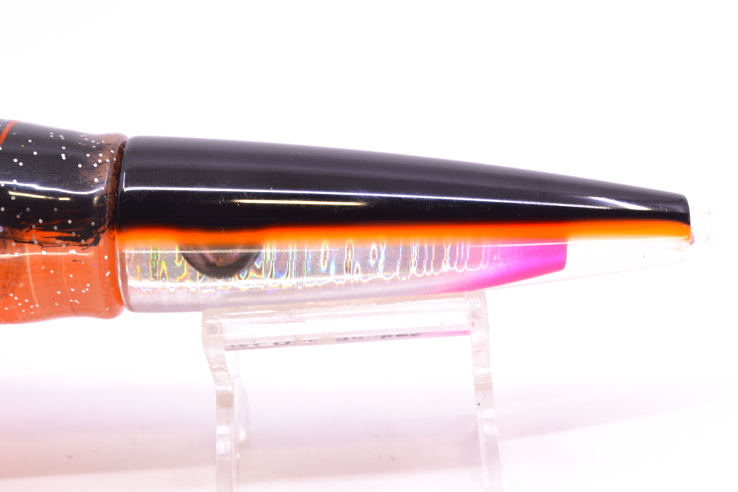 Moyes Lures Silver Aurora Black-Orange Back Taxi Eyes Ono Rocket 9" 8oz Skirted GZE