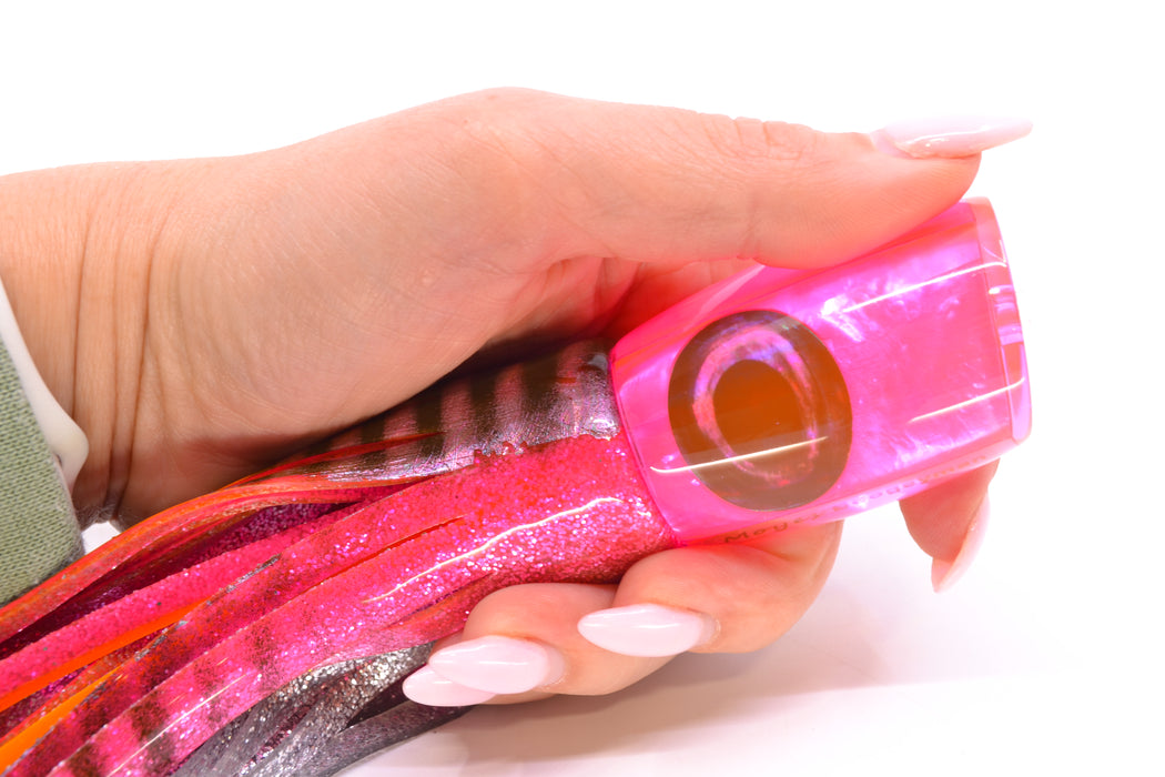 Moyes Lures Fluorescent Pink MOP Taxi Eyes Boogeyman 12" 7oz Skirted Pink Aurora