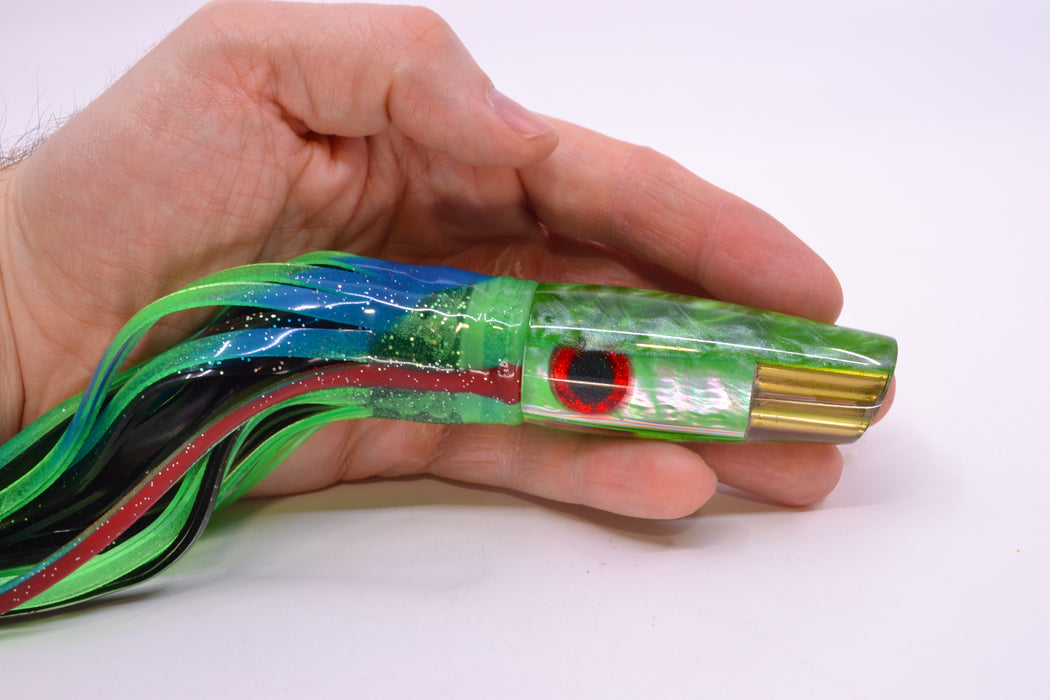 Big Reidee Lures Green MOP Green Back 4-Hole Cut Face 9" 5.4oz Skirted Black/Green