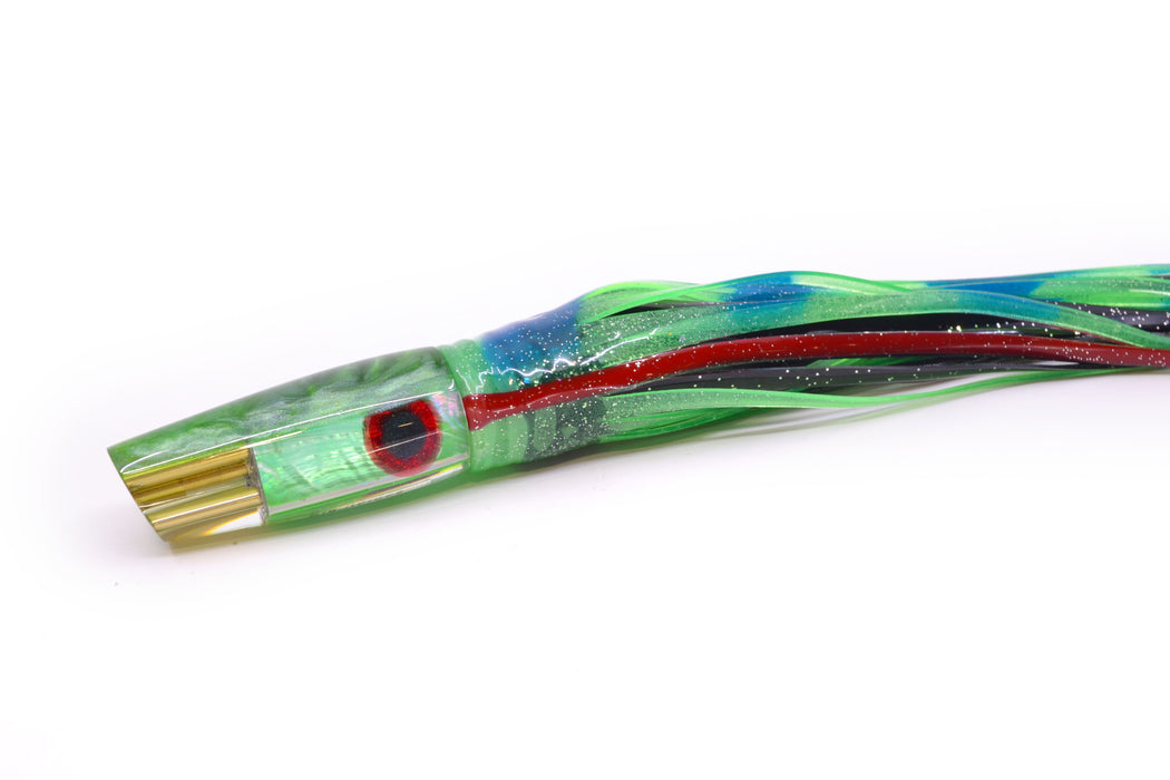 Big Reidee Lures Green MOP Green Back 4-Hole Cut Face 9" 5.4oz Skirted Black/Green