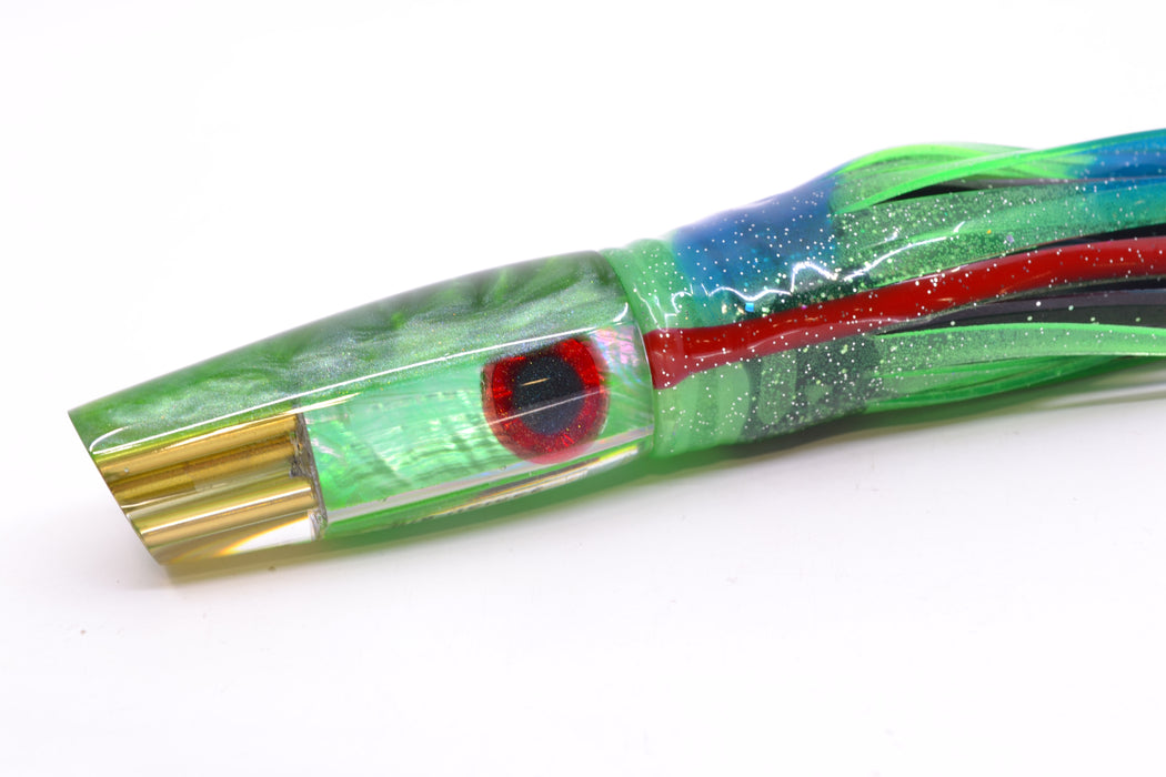 Big Reidee Lures Green MOP Green Back 4-Hole Cut Face 9" 5.4oz Skirted Black/Green