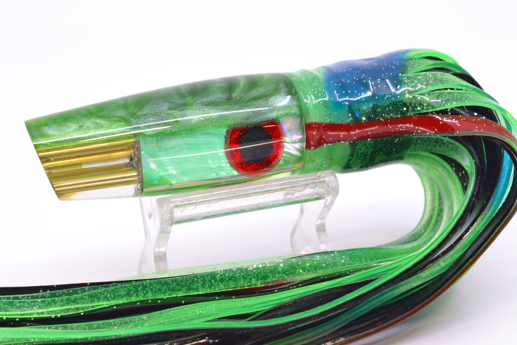 Big Reidee Lures Green MOP Green Back 4-Hole Cut Face 9" 5.4oz Skirted Black/Green