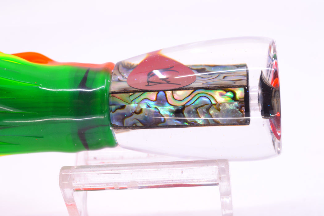 Bonze Lures Paua Shell Red Eyes D Shackle 9" 3.5oz Skirted Guacamaya