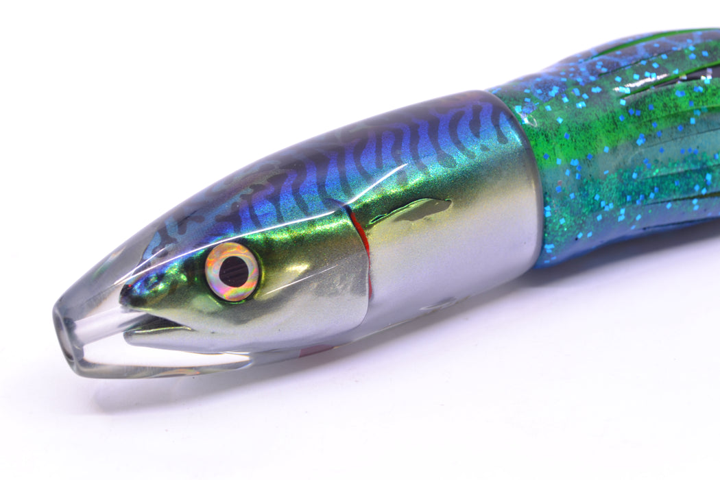 JB Signature Lures Green-Blue Mackerel Medium Barrel Bomb 9" 5.5oz Skirted GZE