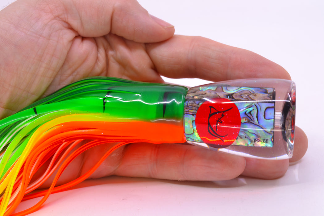 Bonze Lures Paua Shell Red Eyes D Shackle 9" 3.5oz Skirted Guacamaya