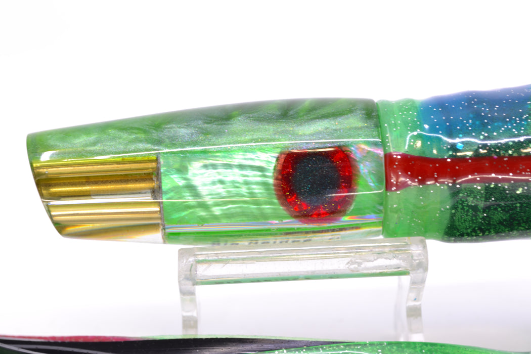Big Reidee Lures Green MOP Green Back 4-Hole Cut Face 9" 5.4oz Skirted Black/Green