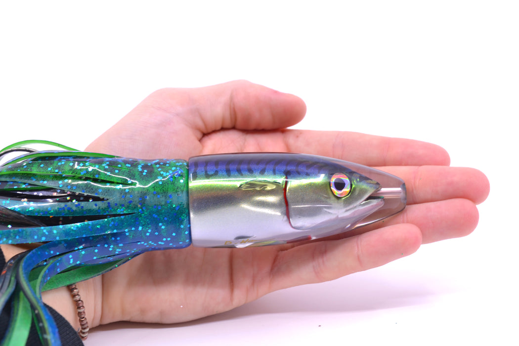 JB Signature Lures Green-Blue Mackerel Medium Barrel Bomb 9" 5.5oz Skirted GZE