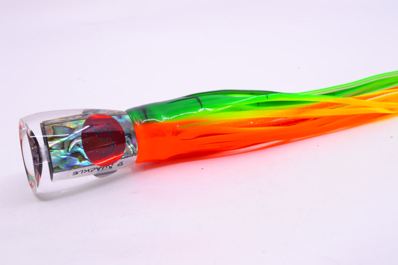 Bonze Lures Paua Shell Red Eyes D Shackle 9" 3.5oz Skirted Guacamaya