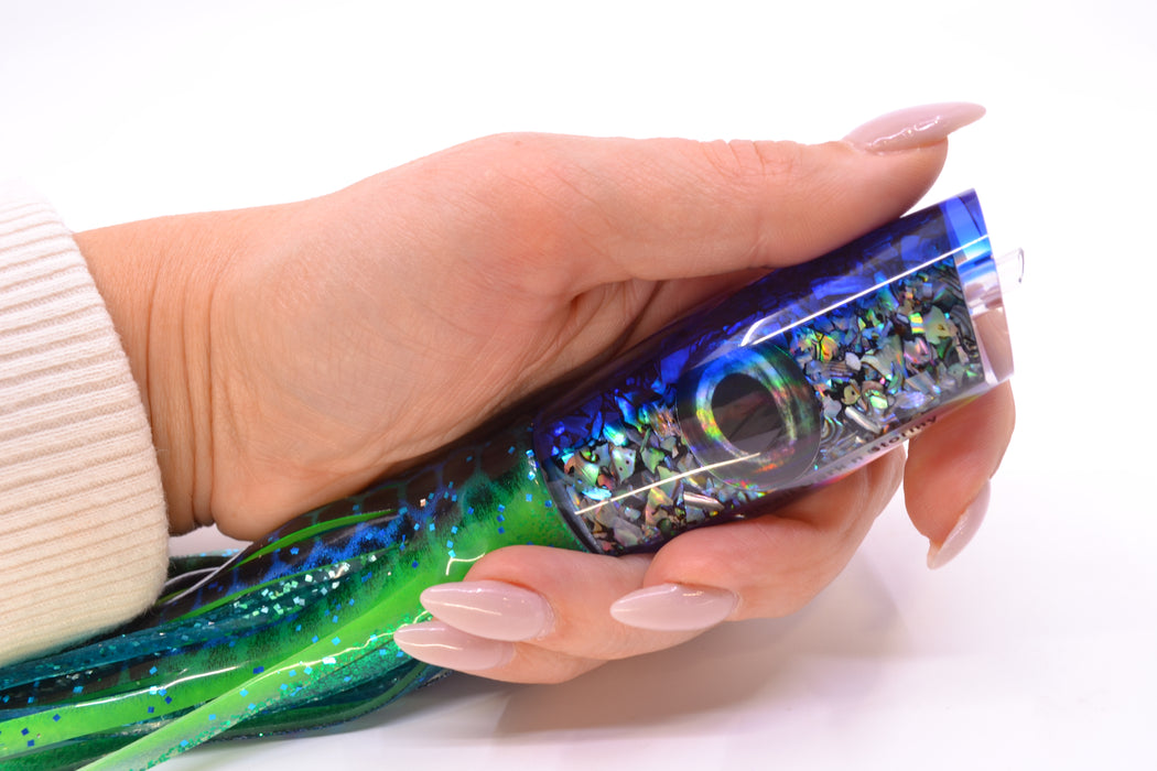 Moyes Lures S&P Blue Back Small Dark-N-Stormy 9" 4.5oz Skirted Black/Blue Dots *SCRATCHED*