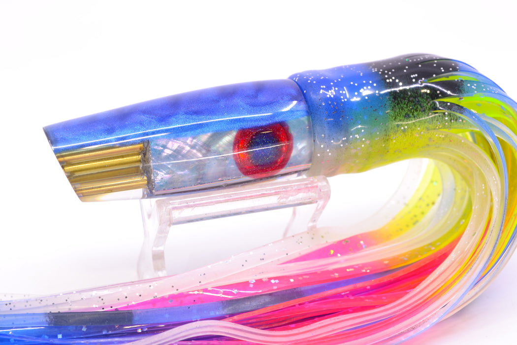 Big Reidee Lures Ice Blue MOP Blue Back 4-Hole Cut Face 9" 5.4oz Skirted Fruit Salad