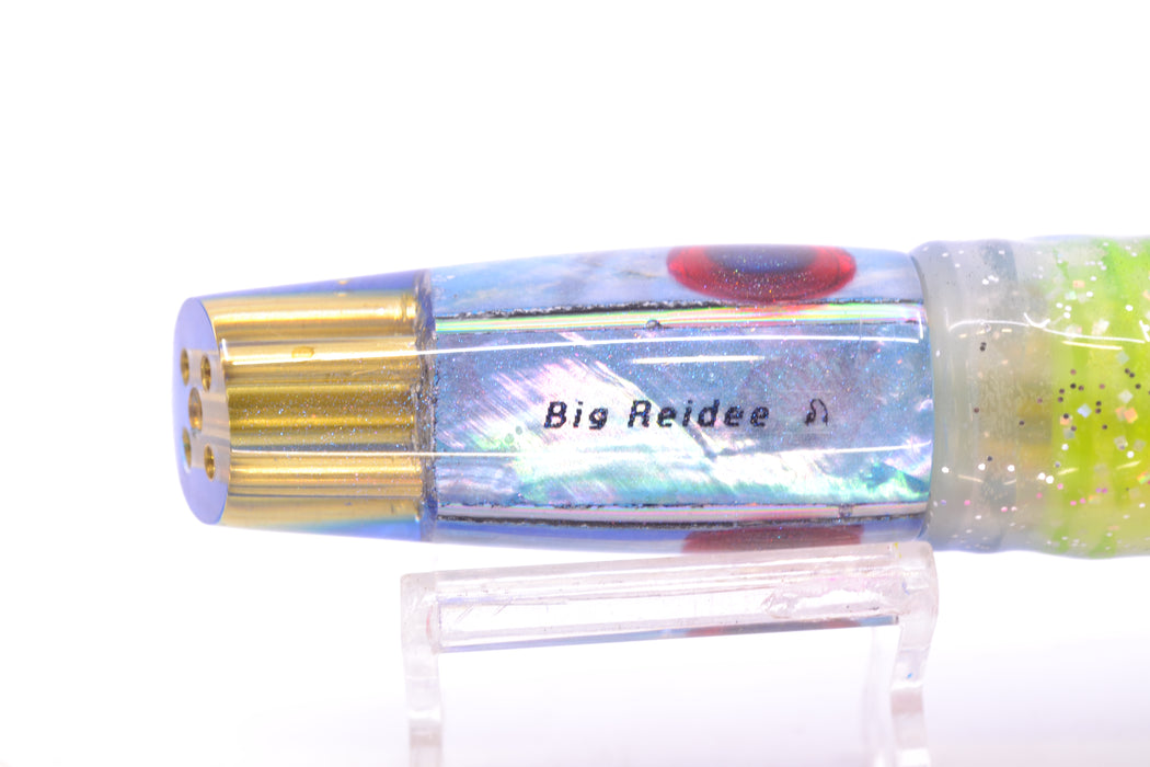 Big Reidee Lures Ice Blue MOP Blue Back 4-Hole Cut Face 9" 5.4oz Skirted Fruit Salad