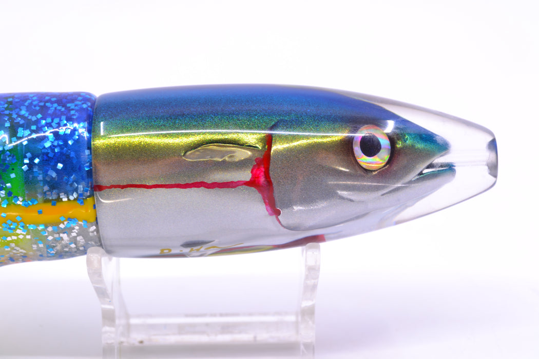 JB Signature Lures Bleeding Blue-Gold-Silver Fish Head Medium Barrel Bomb 9" 5.5oz Skirted GZE