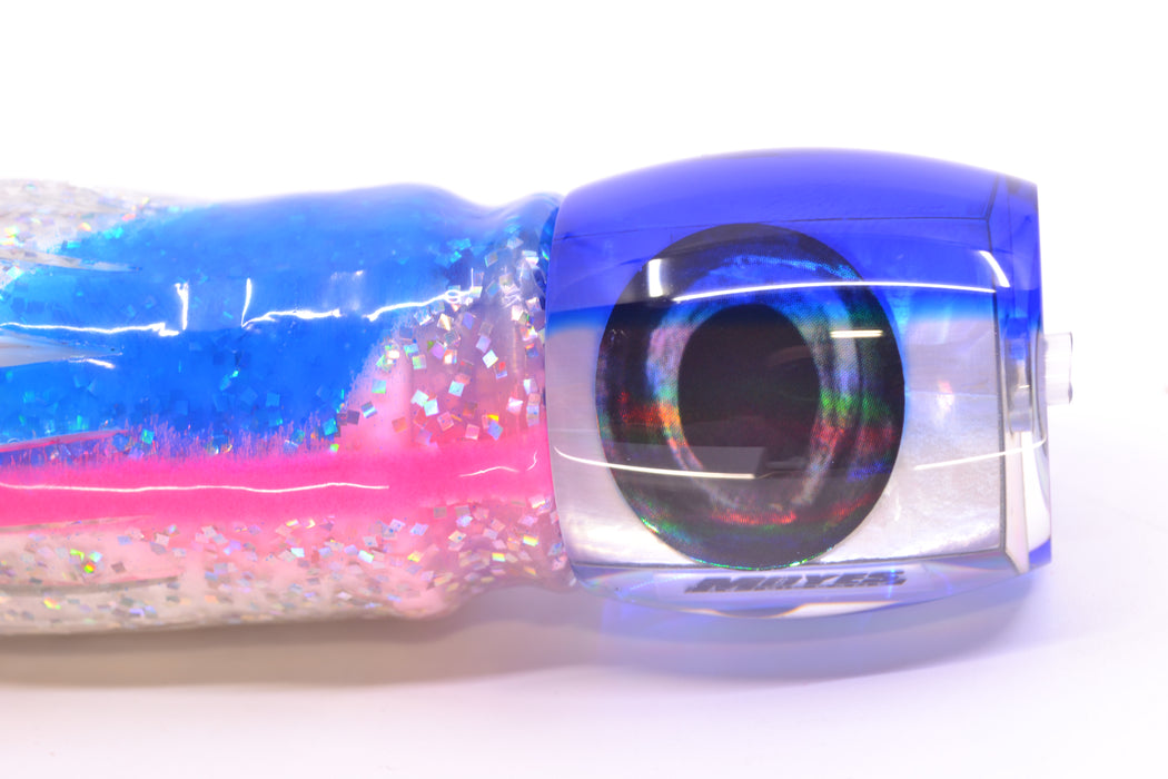 Moyes Lures White MOP Blue Back Taxi Eyes Small Secret 9" 3oz Skirted Holo-Blue-Pink