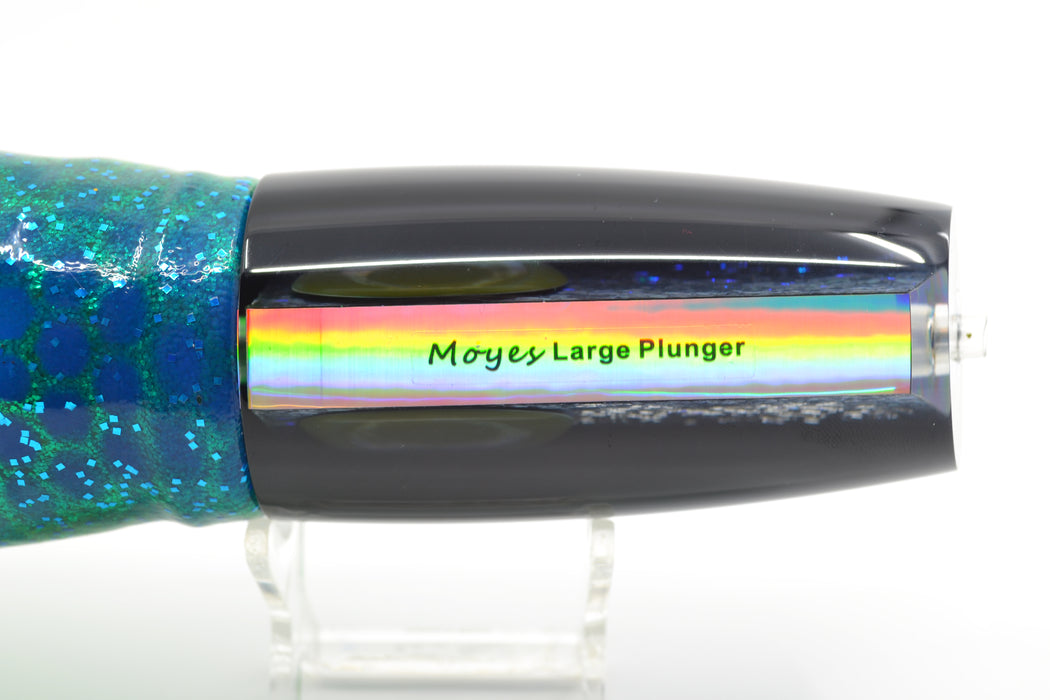 Moyes Lures Blue-Green Oil Slick Black Back Large Plunger 14" 14oz Skirted