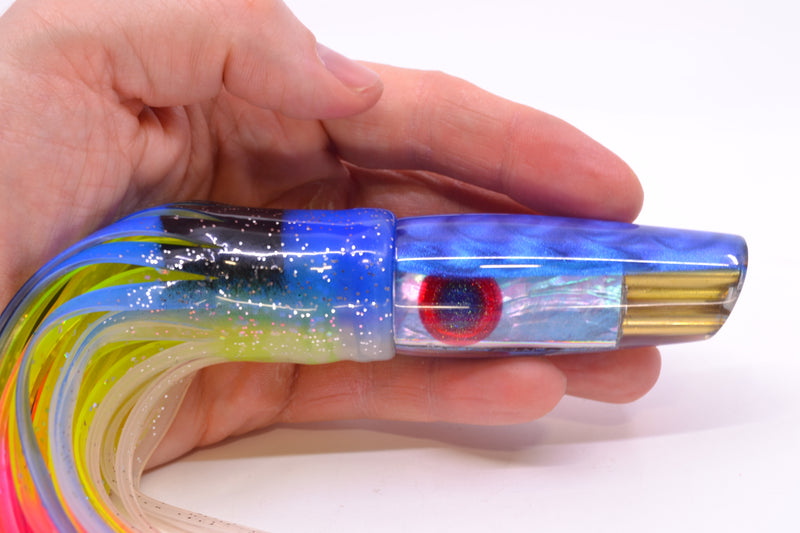 Big Reidee Lures Ice Blue MOP Blue Back 4-Hole Cut Face 9" 5.4oz Skirted Fruit Salad