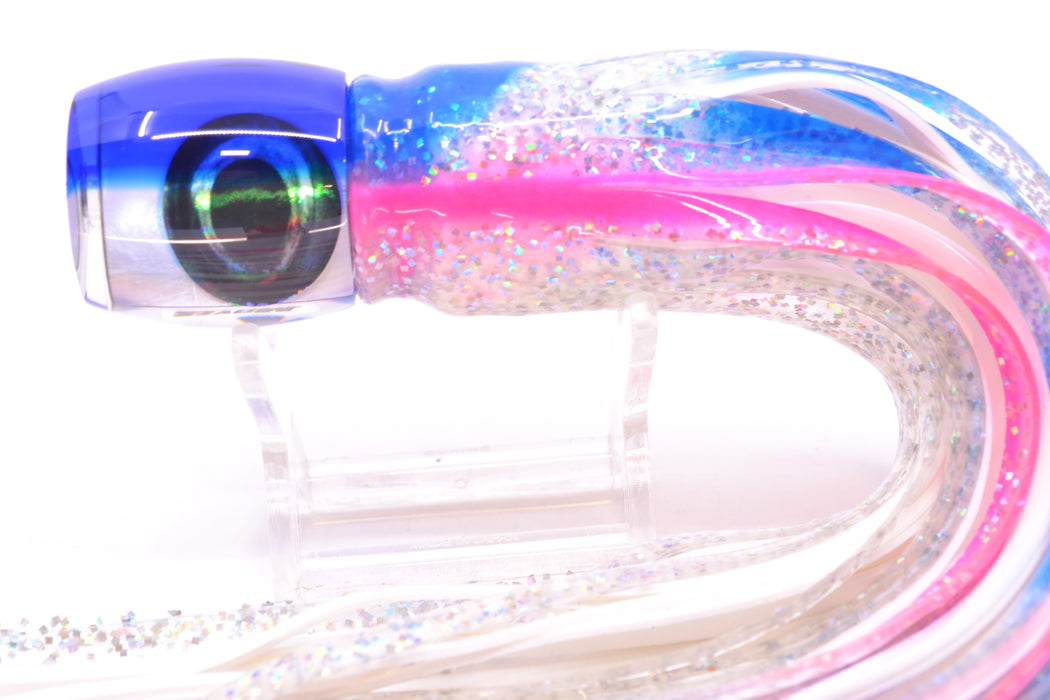 Moyes Lures White MOP Blue Back Taxi Eyes Small Secret 9" 3oz Skirted Holo-Blue-Pink