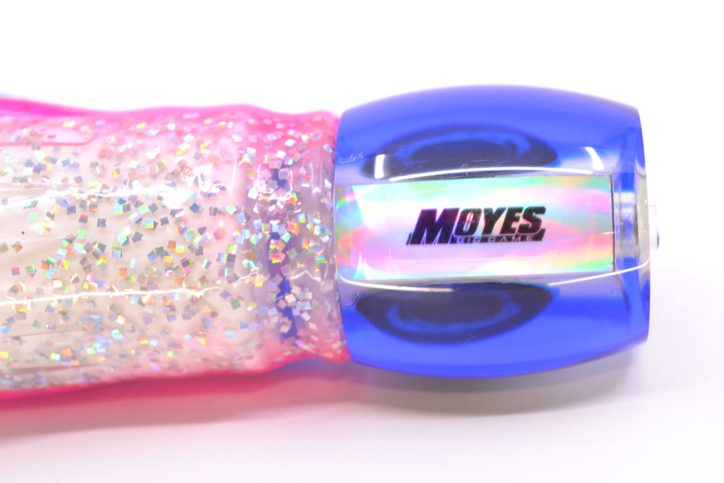 Moyes Lures White MOP Blue Back Taxi Eyes Small Secret 9" 3oz Skirted Holo-Blue-Pink