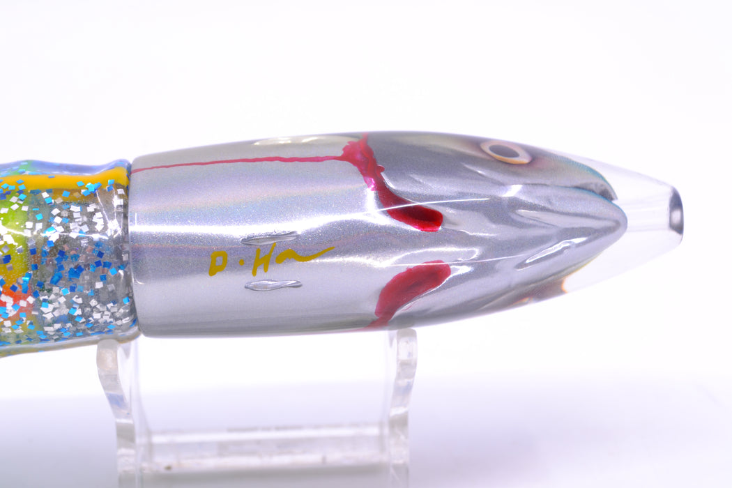 JB Signature Lures Bleeding Blue-Gold-Silver Fish Head Medium Barrel Bomb 9" 5.5oz Skirted GZE