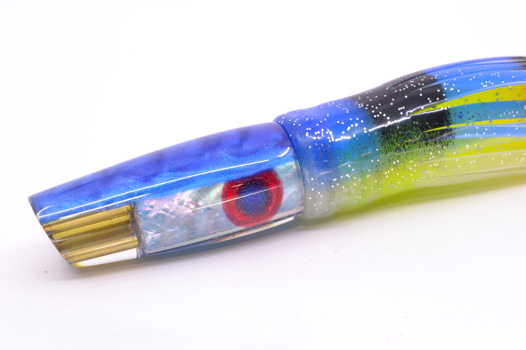 Big Reidee Lures Ice Blue MOP Blue Back 4-Hole Cut Face 9" 5.4oz Skirted Fruit Salad