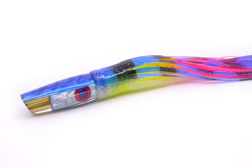 Big Reidee Lures Ice Blue MOP Blue Back 4-Hole Cut Face 9" 5.4oz Skirted Fruit Salad