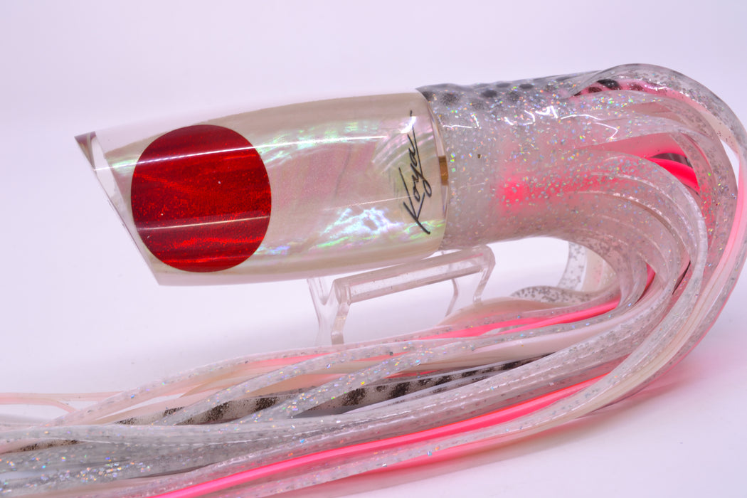Koya Lures White Awabi Shell Medium Poi Dog 14" 11oz Skirted Milky White-Black Dots