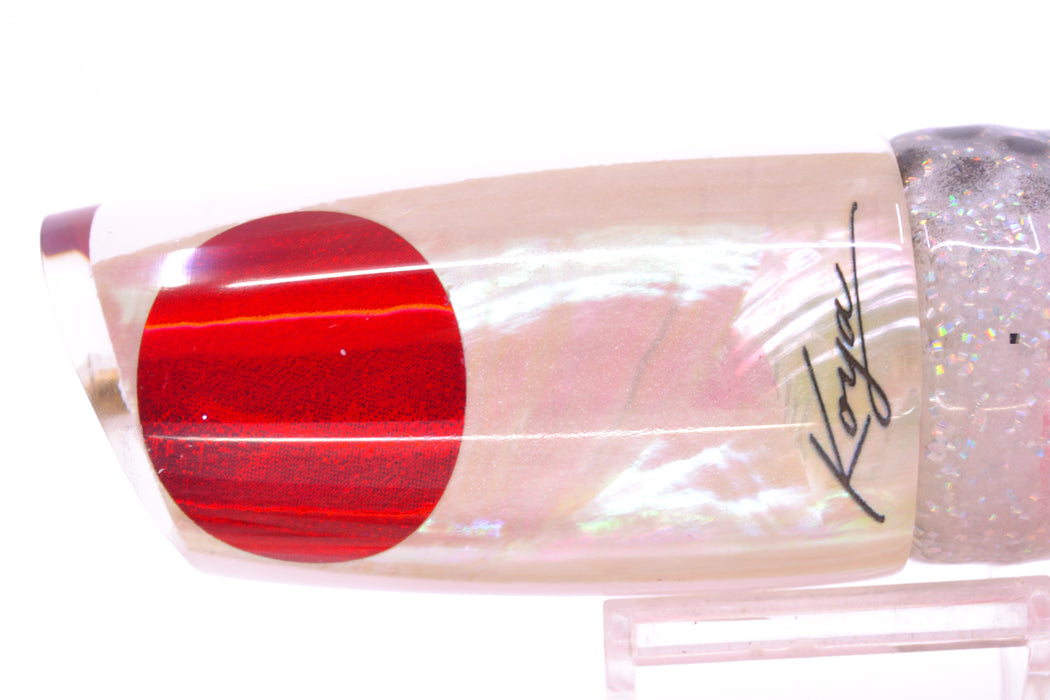 Koya Lures White Awabi Shell Medium Poi Dog 14" 11oz Skirted Milky White-Black Dots
