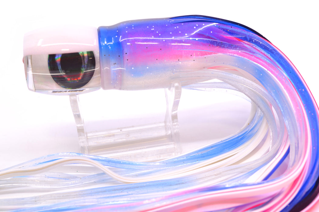 Moyes Lures White MOP White Back Taxi Eyes Small Secret 9" 3oz Skirted Blue-White/Pink