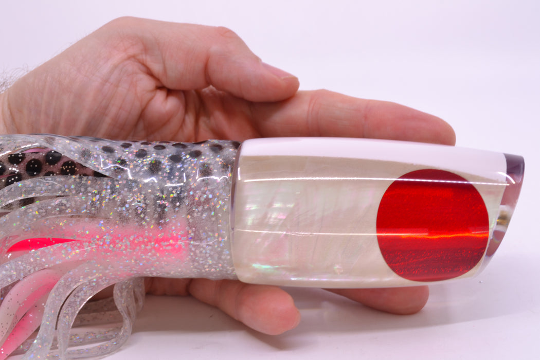 Koya Lures White Awabi Shell Medium Poi Dog 14" 11oz Skirted Milky White-Black Dots