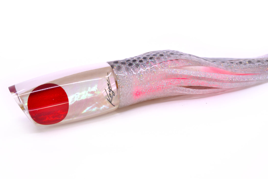 Koya Lures White Awabi Shell Medium Poi Dog 14" 11oz Skirted Milky White-Black Dots