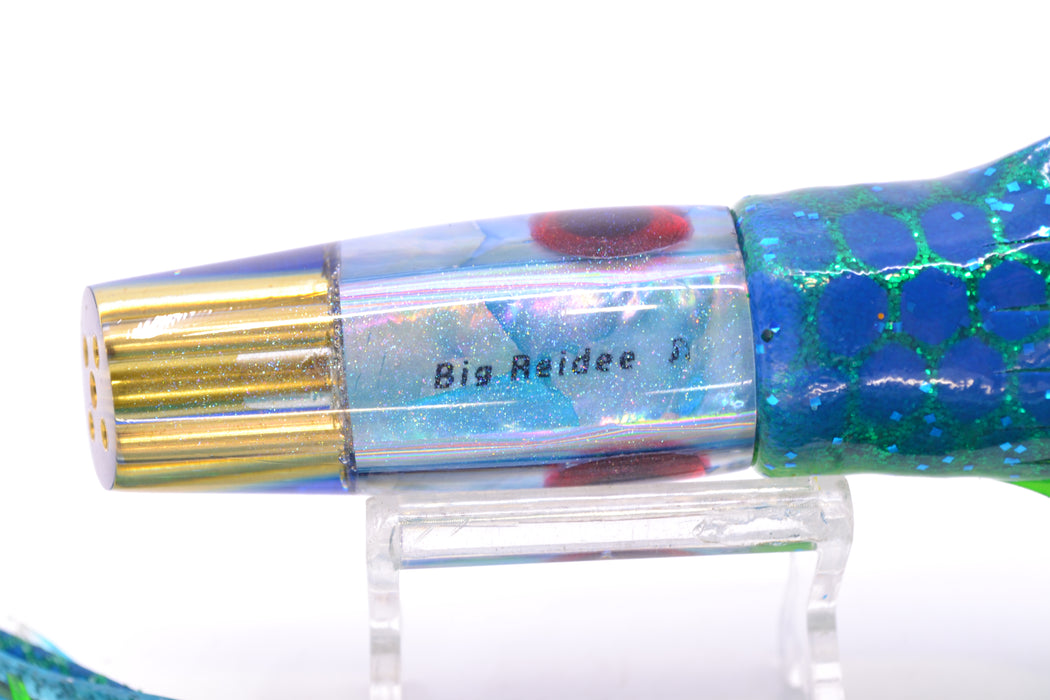 Big Reidee Lures Ice Blue Awabi Blue Back 4-Hole Cut Face 9" 5.4oz Skirted Black & Blue Dots