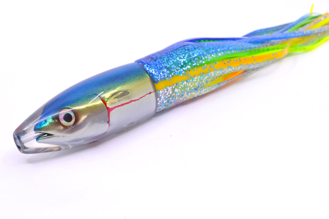 JB Signature Lures Bleeding Blue-Gold-Silver Fish Head Medium Barrel Bomb 9" 5.5oz Skirted GZE