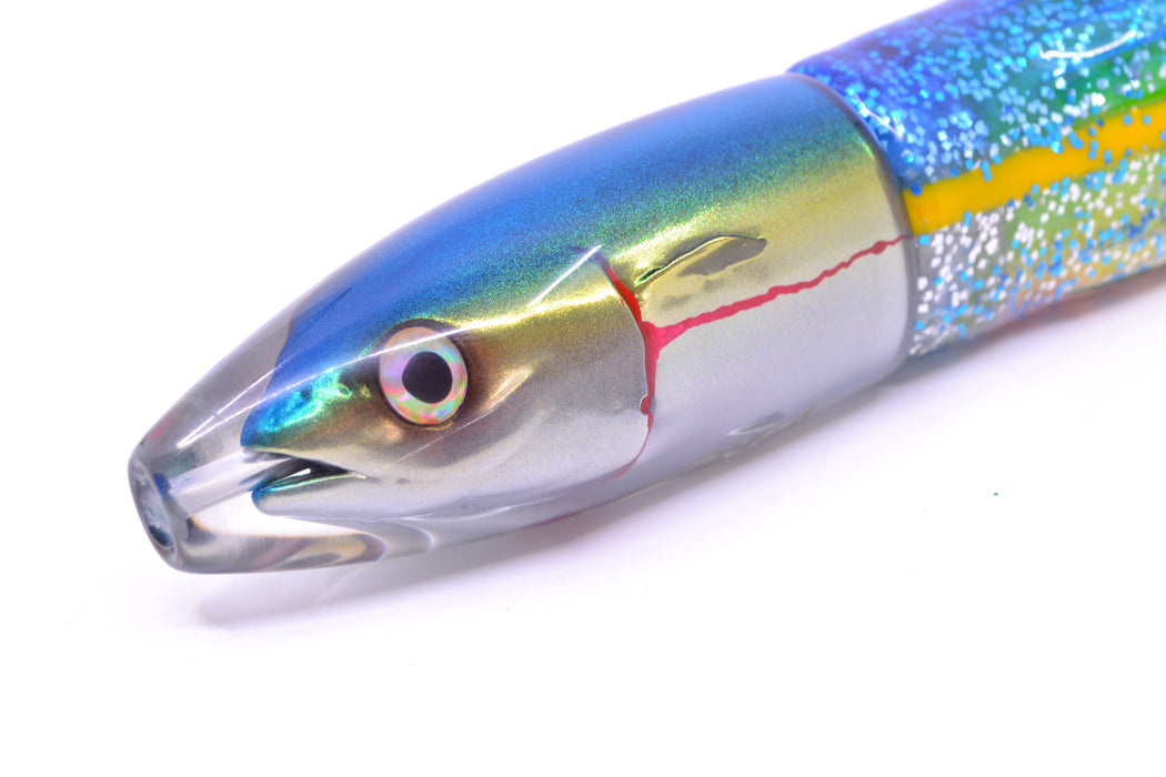 JB Signature Lures Bleeding Blue-Gold-Silver Fish Head Medium Barrel Bomb 9" 5.5oz Skirted GZE