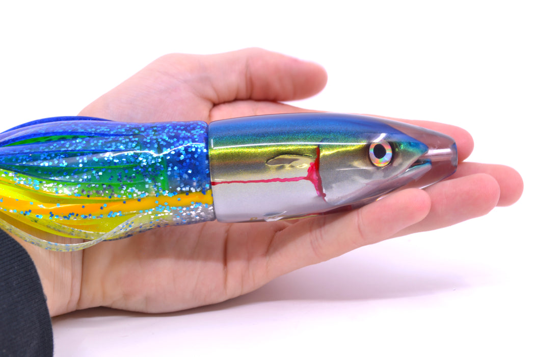 JB Signature Lures Bleeding Blue-Gold-Silver Fish Head Medium Barrel Bomb 9" 5.5oz Skirted GZE