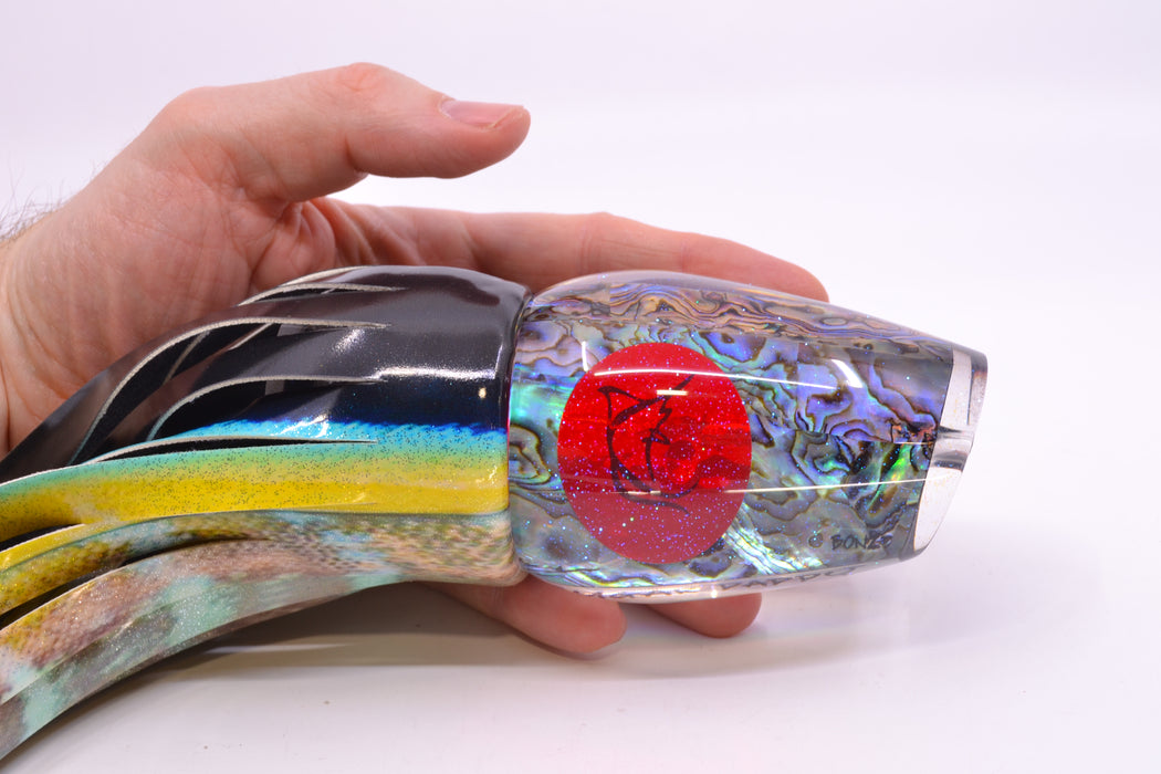Bonze Lures Paua Shell Red Eyes Sugar Daddy 14" 15.5oz Fire Tailz Vinyl Yellowfin Tuna
