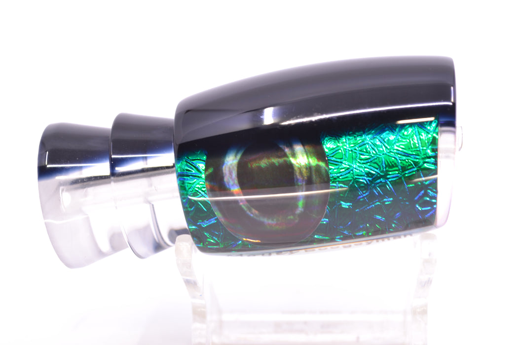 Moyes Lures Green-Blue Oil Slick Black Back Taxi Eyes Boogeyman 12" 4oz