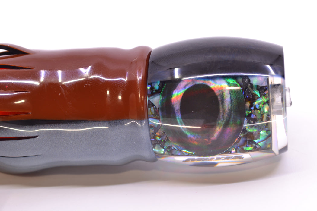 Moyes Lures S&P MOP Black Back Taxi Eyes Small Secret 9" 3oz Skirted Root Beer-Silver