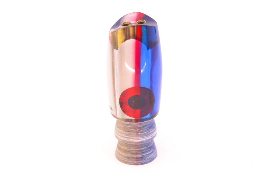 Coggin Lures White MOP Blue-Red Back Black-Red Eyes 4-Hole Hualalai Tado Scoop 7" 2.7oz