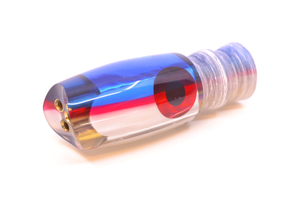 Coggin Lures White MOP Blue-Red Back Black-Red Eyes 4-Hole Hualalai Tado Scoop 7" 2.7oz