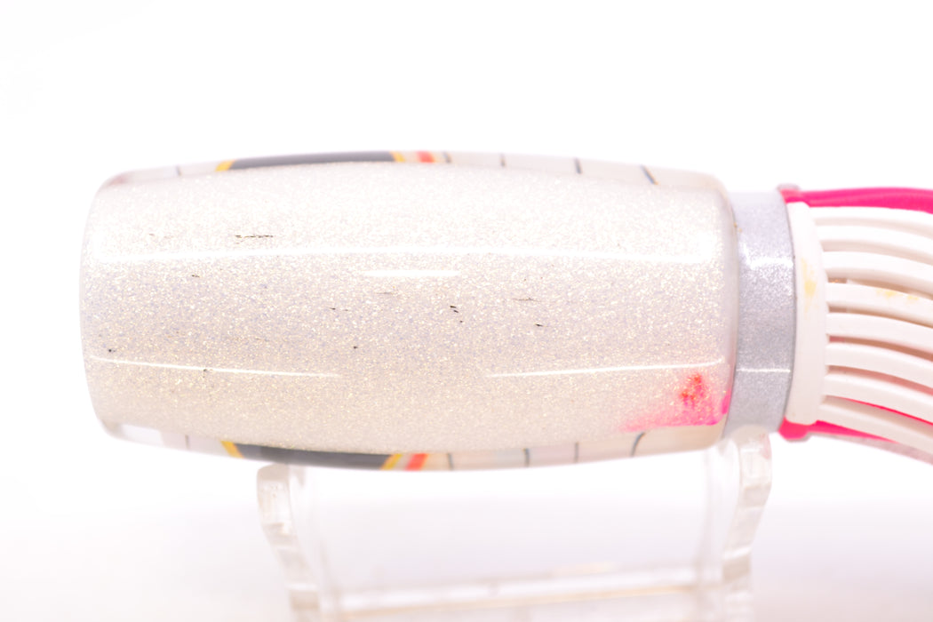 Amaral Lures White Iridescent Pearl Black Stripes White Back Black Eyes Caninana 11" 4oz