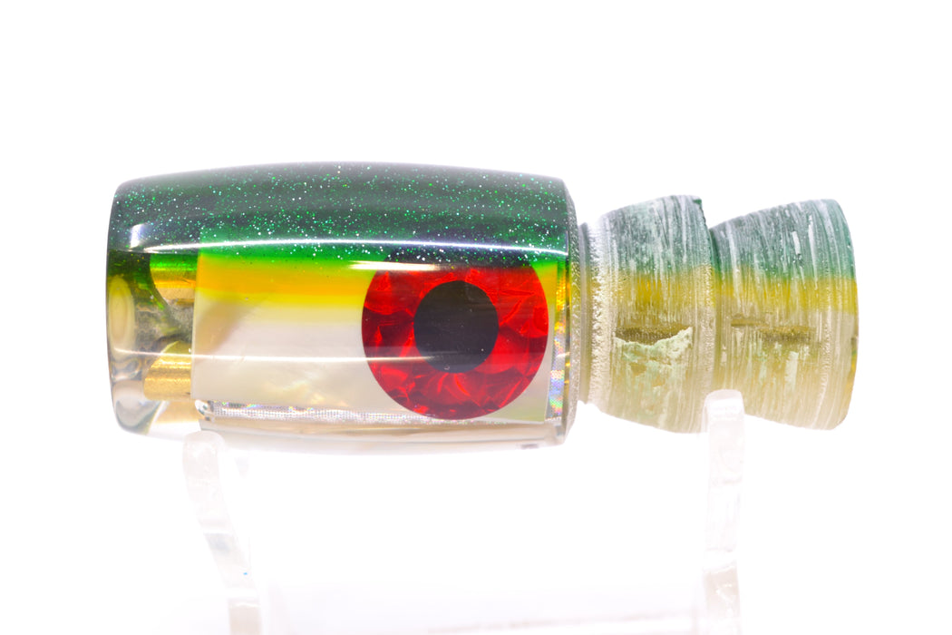Coggin Lures Real White MOP Green-Yellow Back Black-Red Eyes 4-Hole Hualalai Tado Invert 7" 3oz