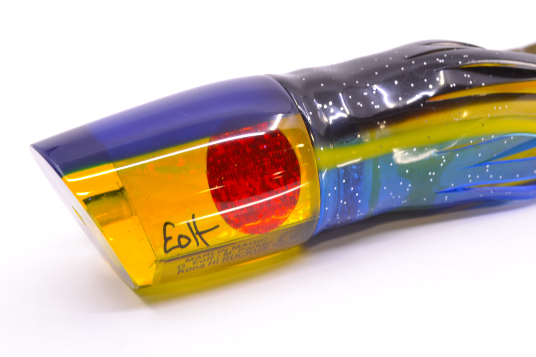 Marlin Magic Yellow Awabi Blue Back Red Eyes Ruckus 12" 11oz Skirted Black-Blue/Yellow