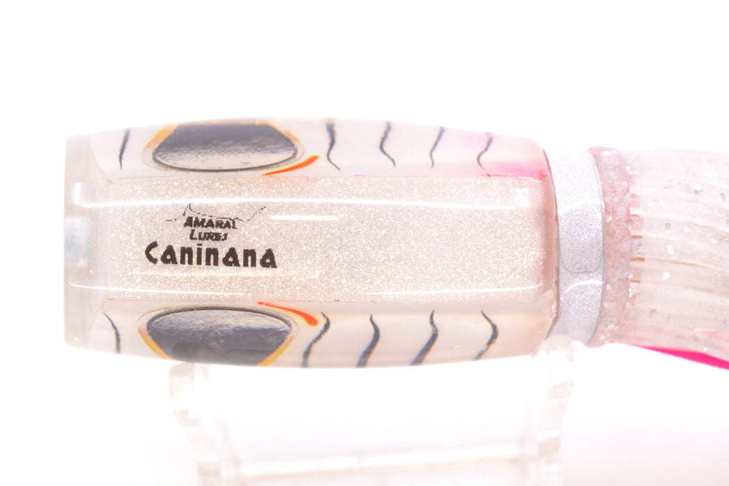 Amaral Lures White Iridescent Pearl Black Stripes White Back Black Eyes Caninana 11" 4oz