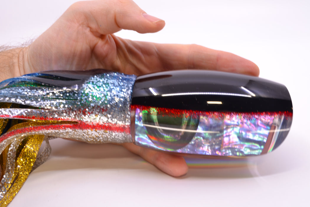 Moyes Lures Rainbow MOP Black-Red Back Taxi Eyes 1305 16" 16.5oz Skirted Evil GZE