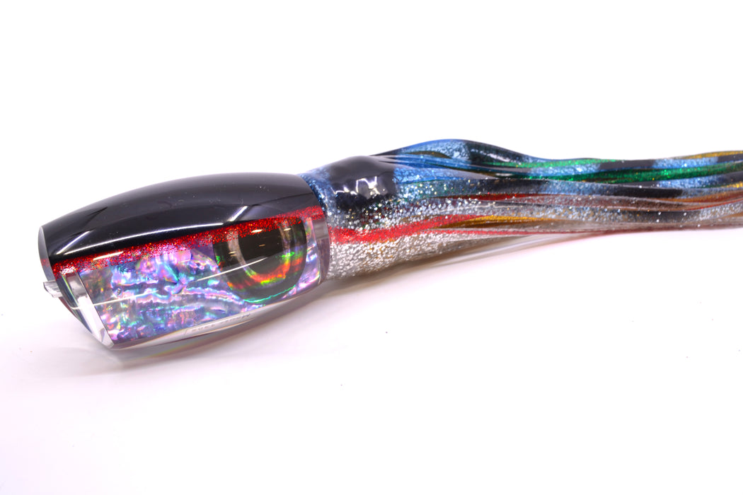 Moyes Lures Rainbow MOP Black-Red Back Taxi Eyes 1305 16" 16.5oz Skirted Evil GZE